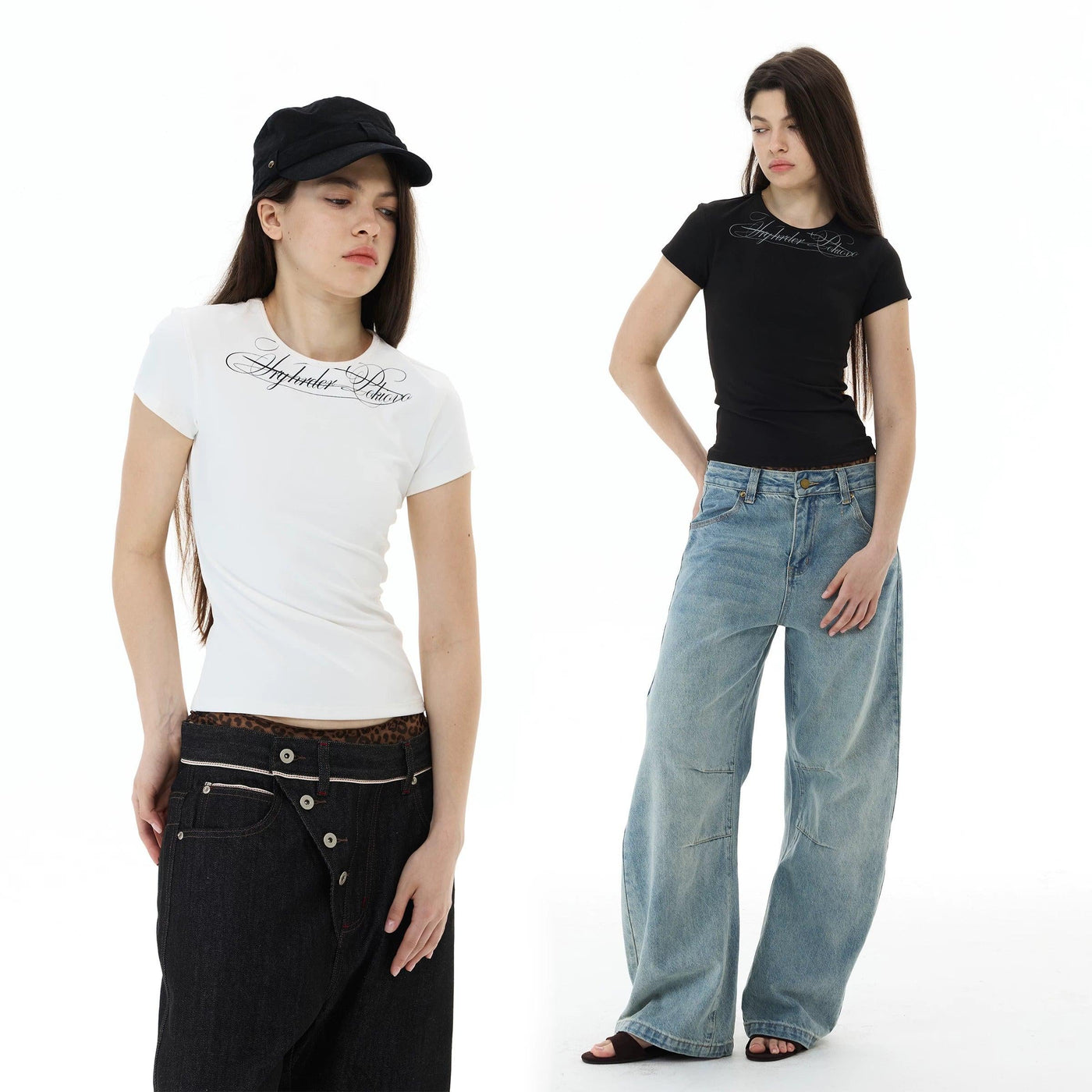 Cursive Text Print T-Shirt