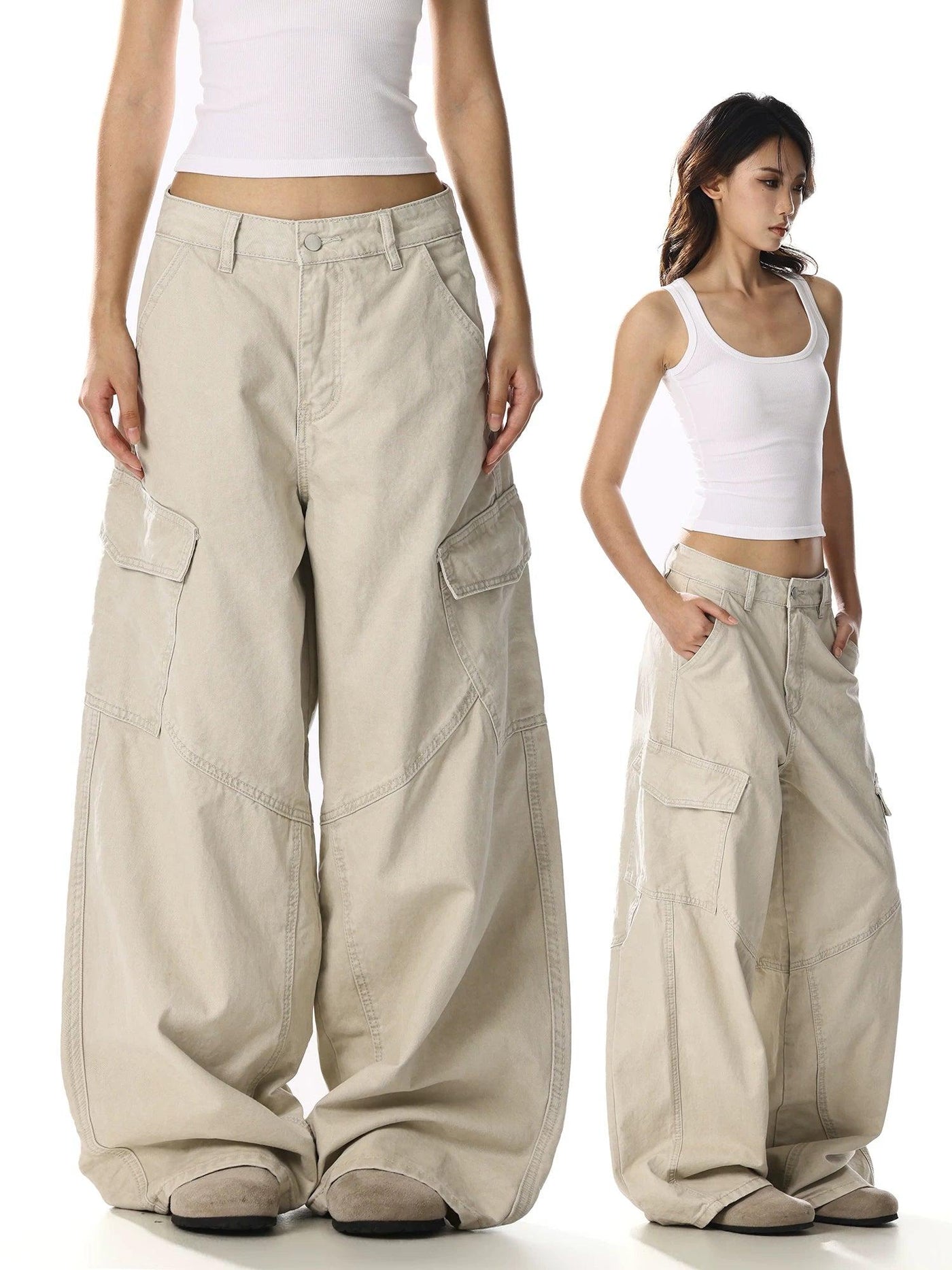 Vintage Wash Oversized Cargo Pants