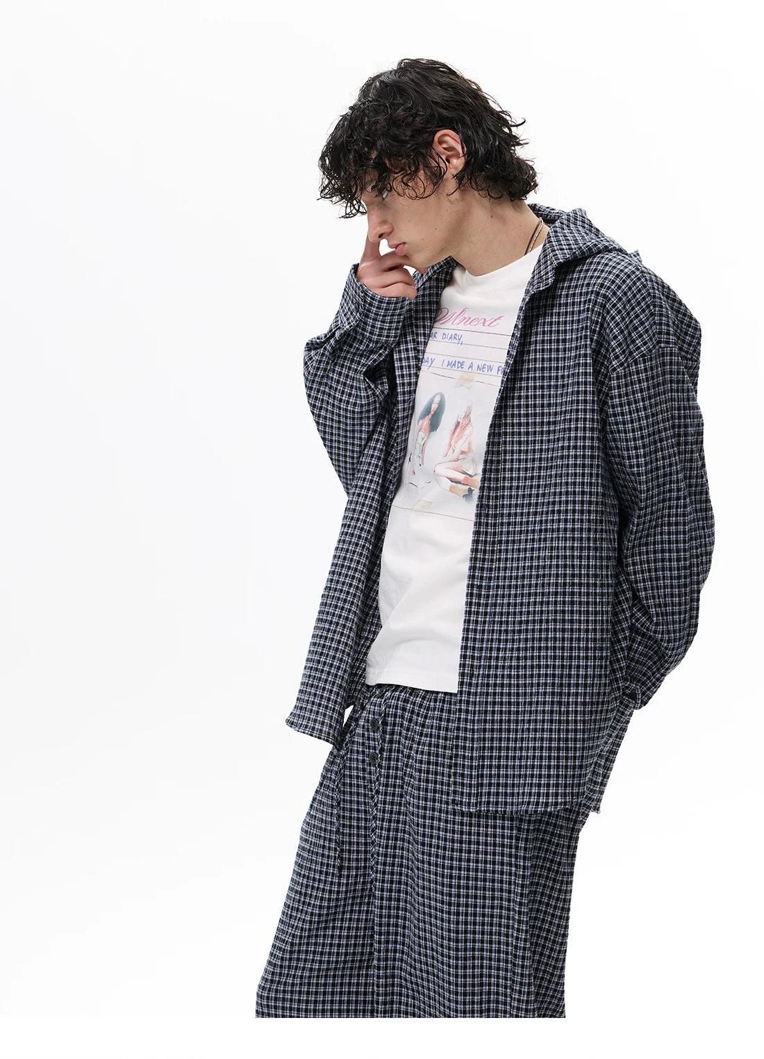 Patterned Hooded Shirt & Drawstring Pants Set