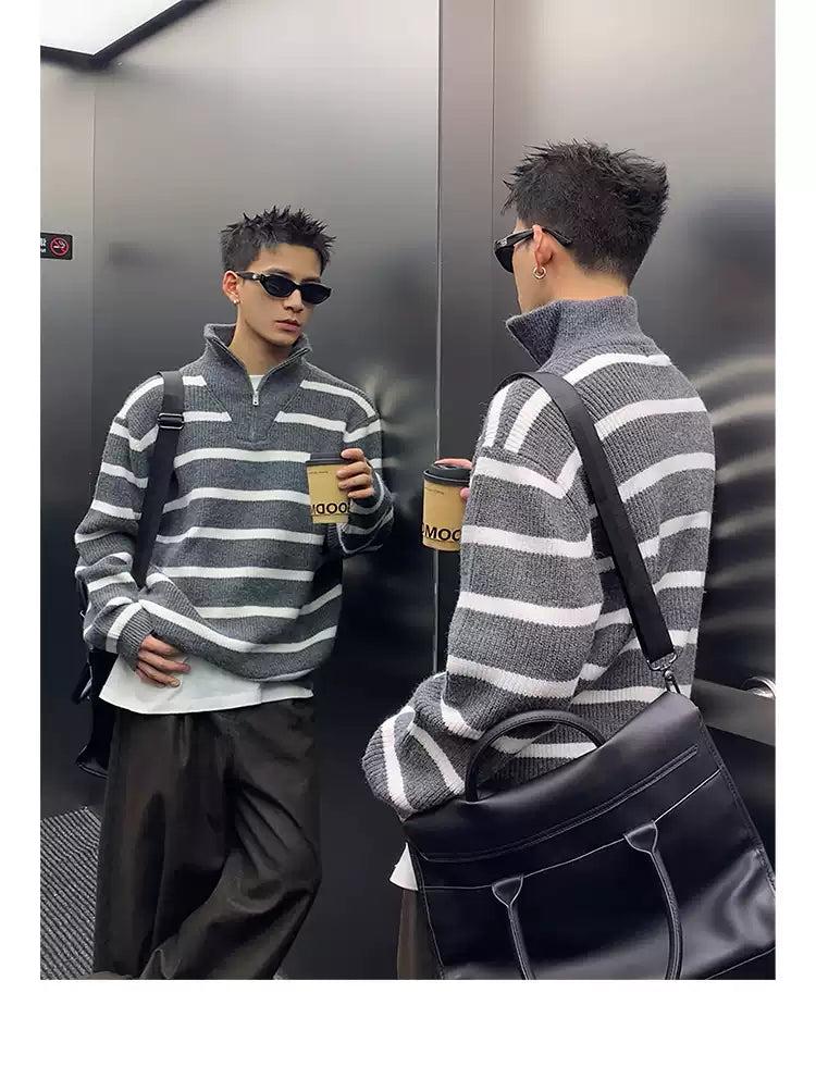 Two-Tone Striped Half-Zip