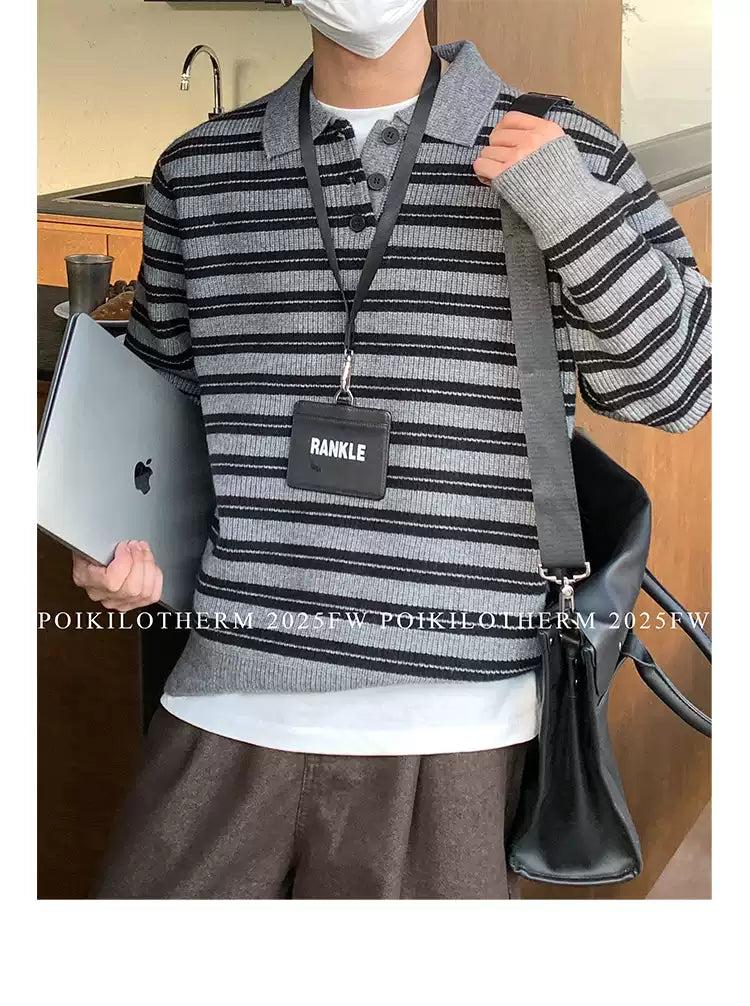 Striped Ribbed Knit Polo