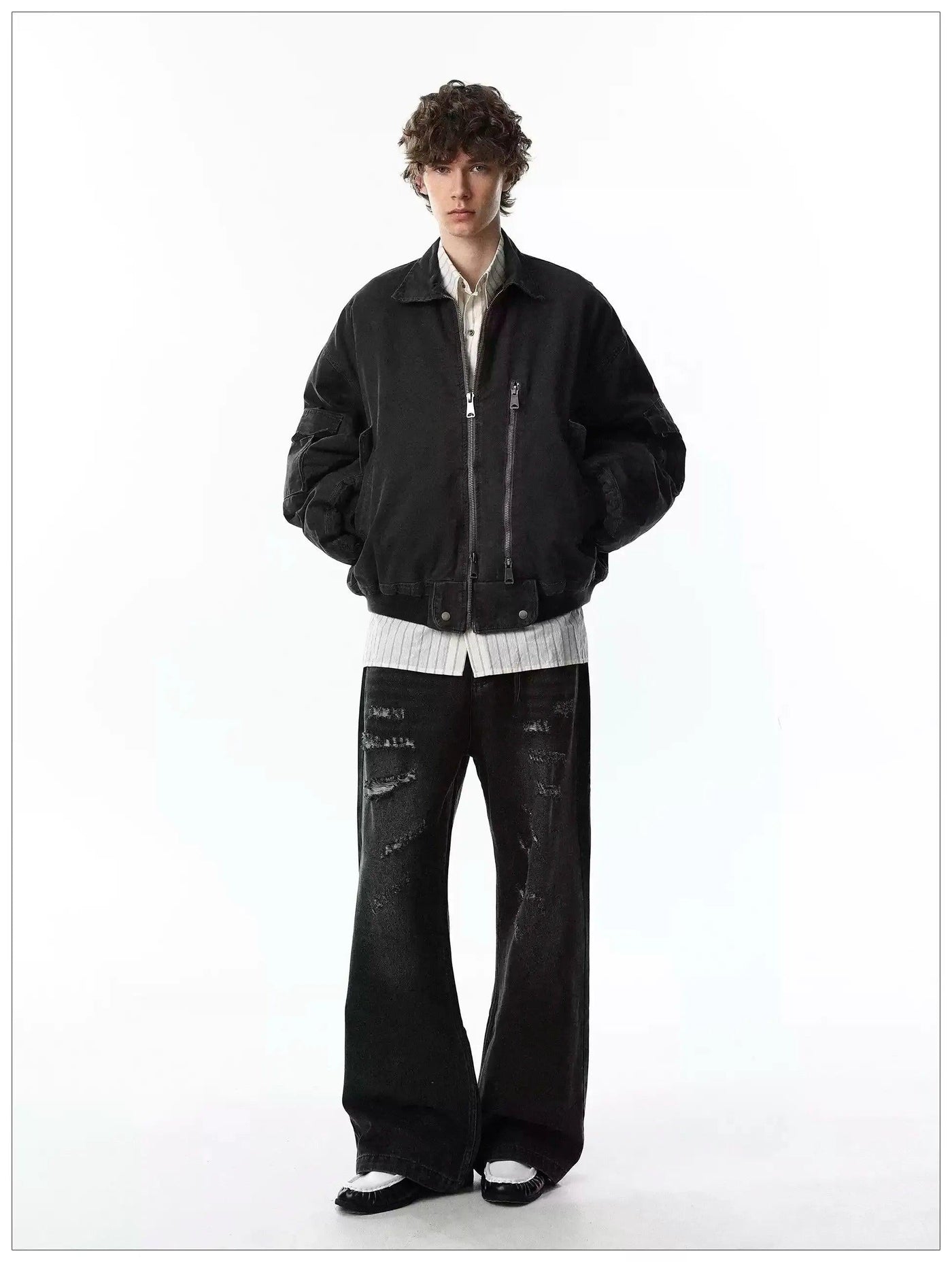 Multiple Zips and Pockets Denim Jacket