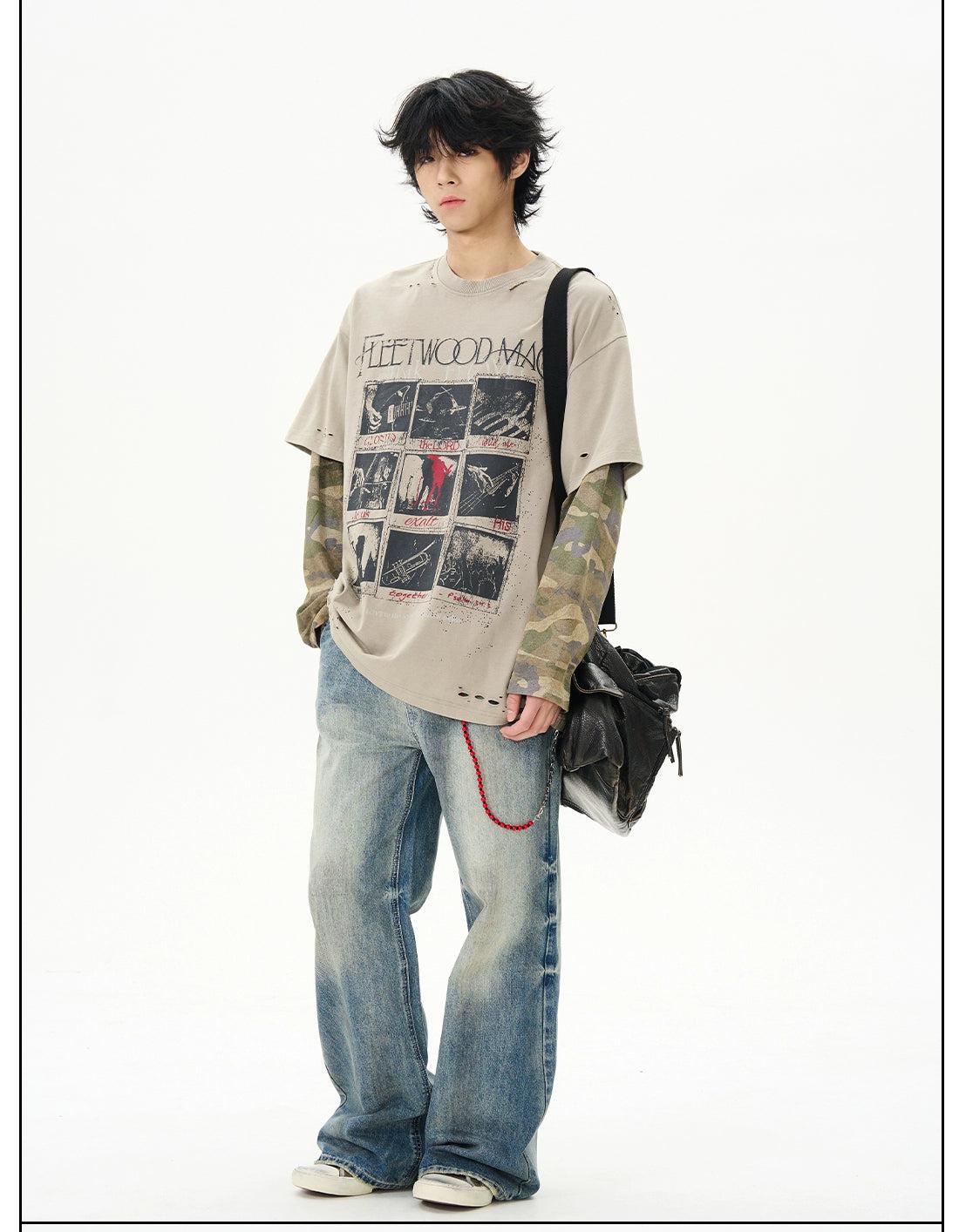 Layered Camo Sleeve Print T-Shirt