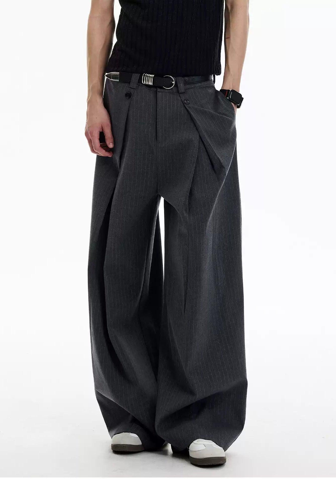 Subtle Striped Folded Pleats Trousers