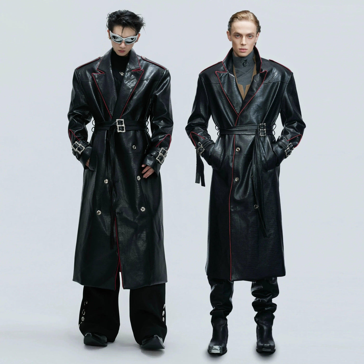 Reptile Textured Faux Leather Long Coat