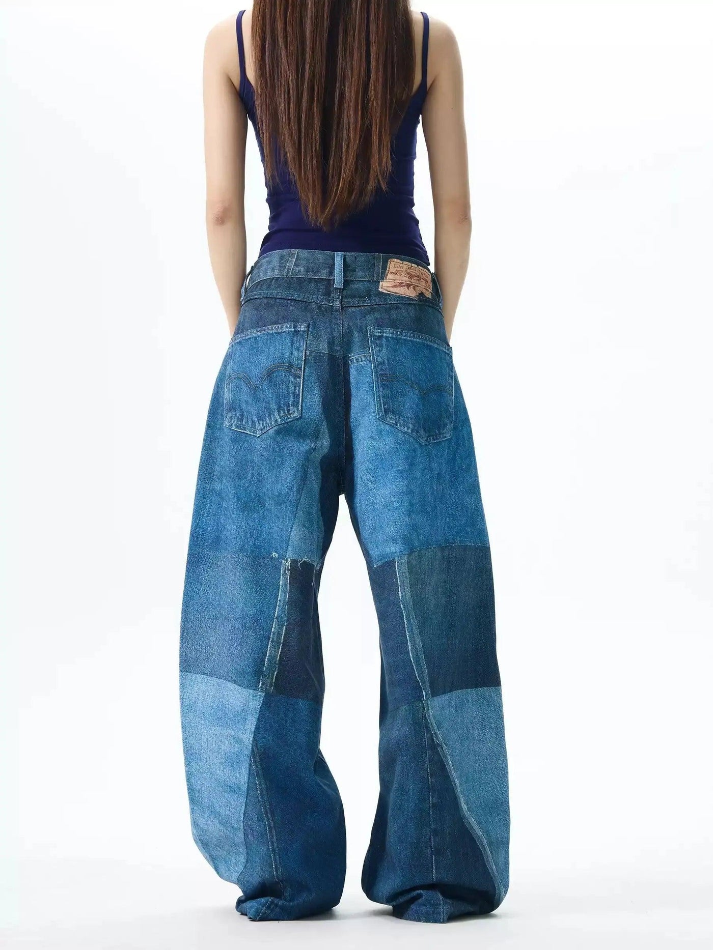 Digital Print Wide Leg Jeans