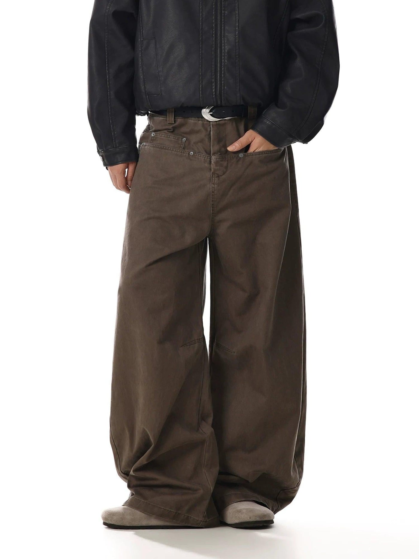 Retro Curved Wide-Leg Pants