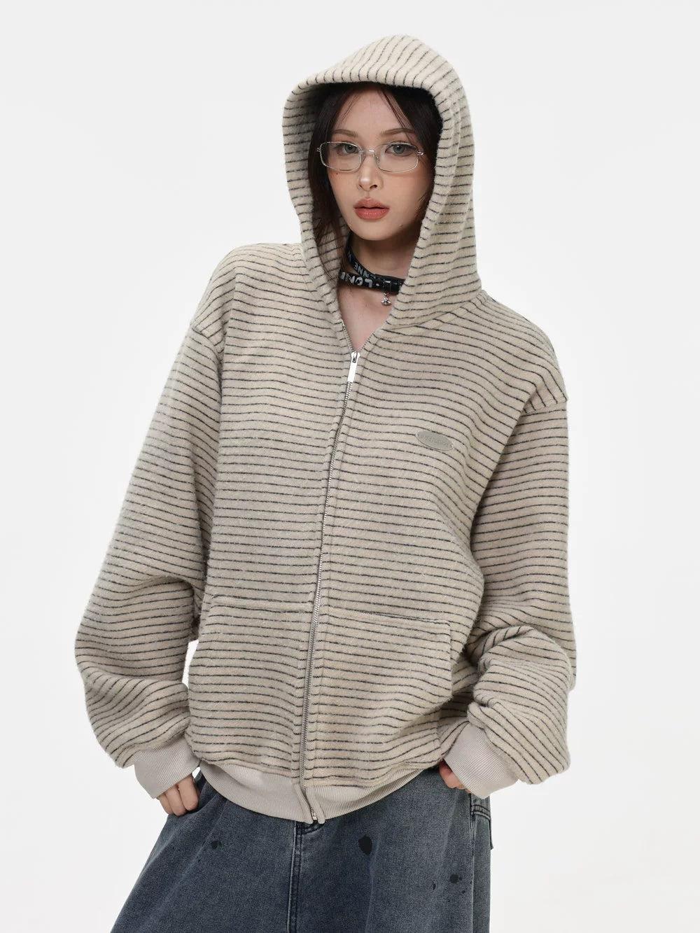 Cozy Striped Zip-Up Hoodie