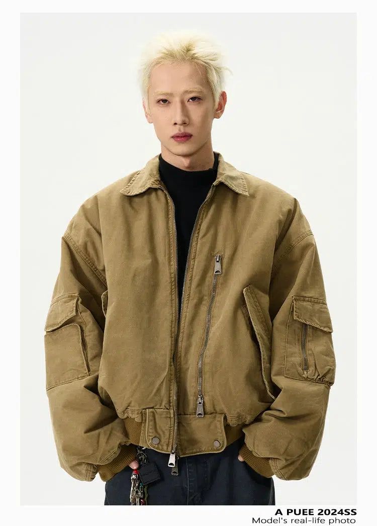 Faded Zipped Pocket Short Jacket