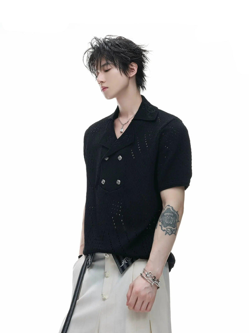 Patterned Cutout Knit Polo