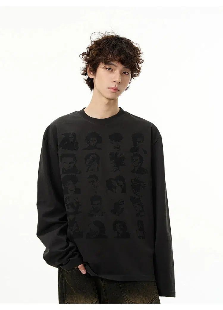 Multi-Face Graphic Long Sleeve T-Shirt