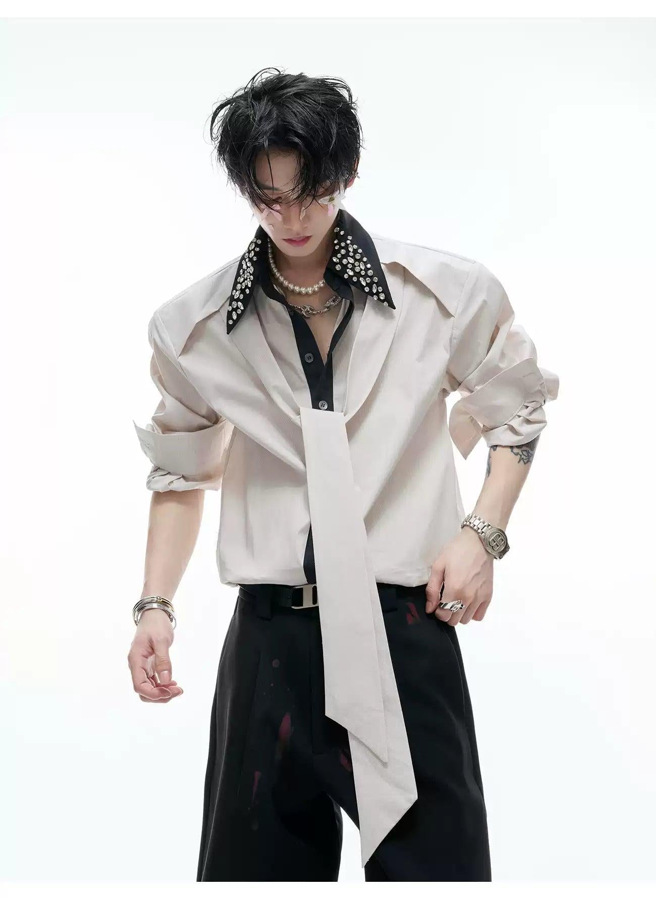 Rhinestone Embellished Strap Detail Shirt