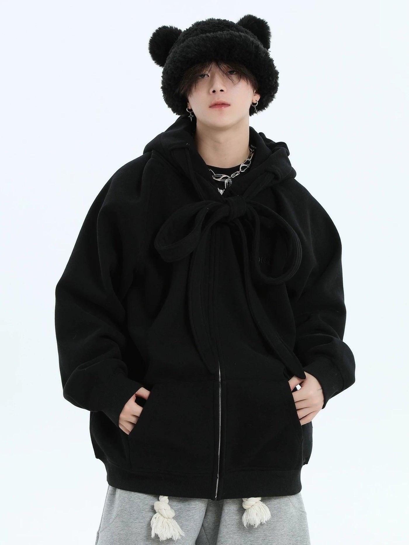 Chunky Drawstring Zip-Up Hoodie