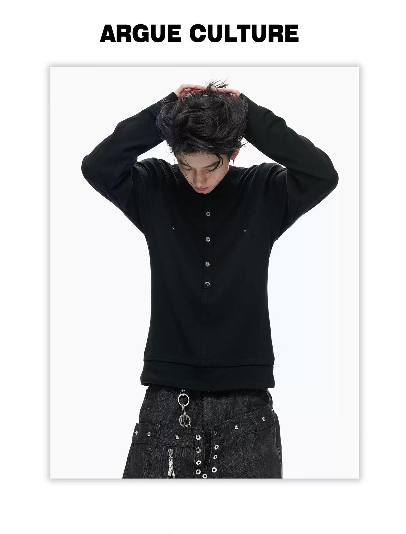 Button Details Long Sleeve T-Shirt