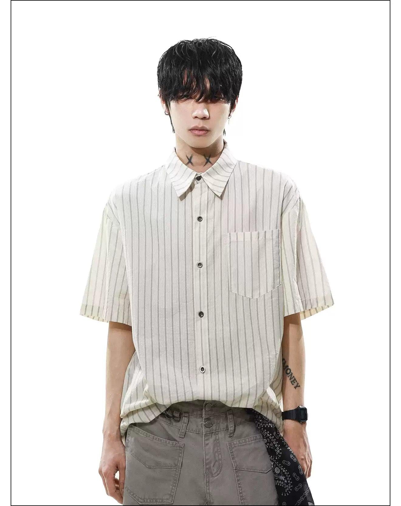 Vertical Striped Short Scarf Shirt