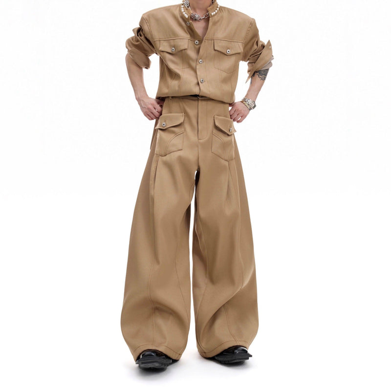 Front Buttoned Pockets Wide Leg Jeans