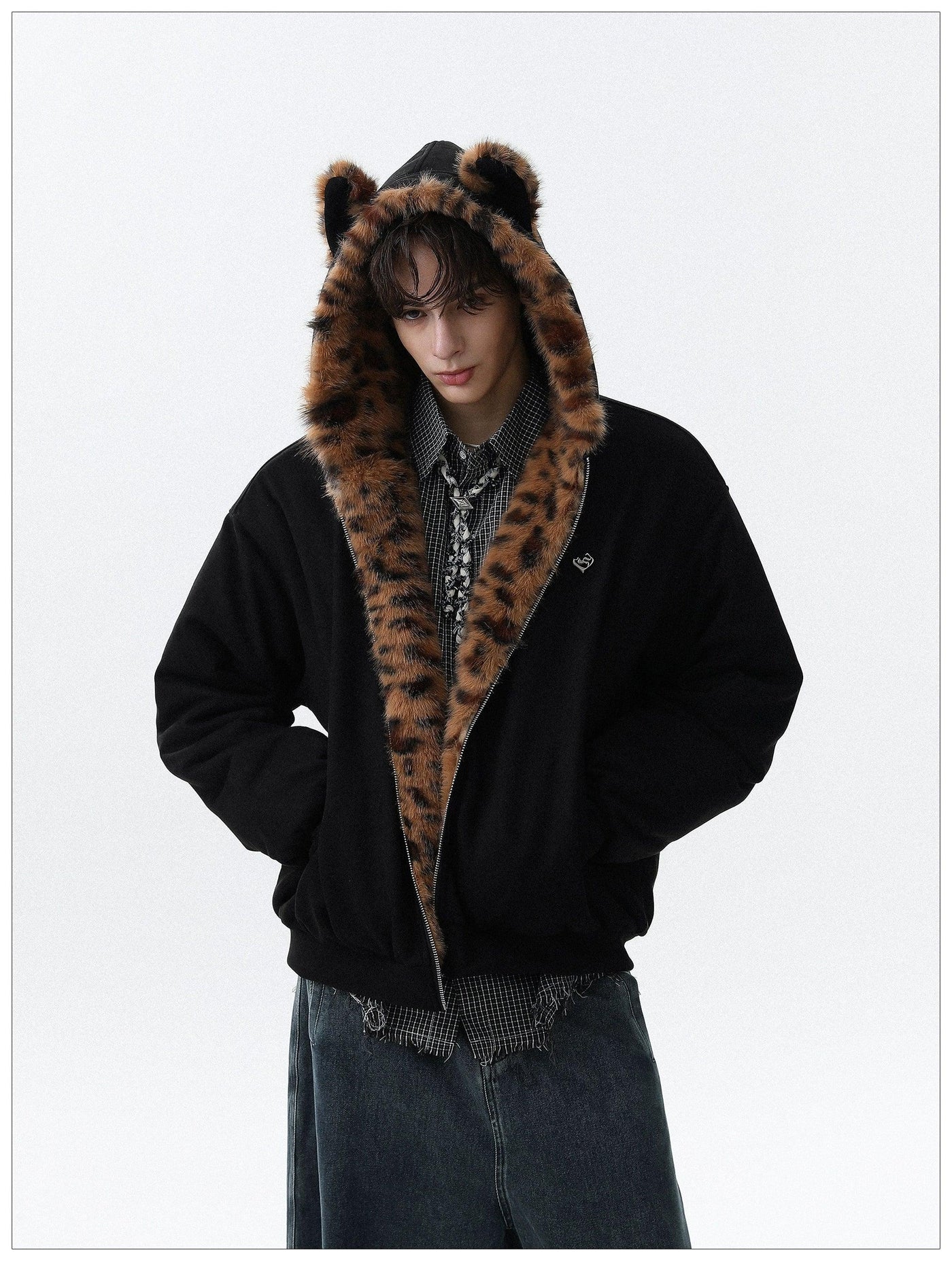 Leopard Print Lining Hooded Jacket