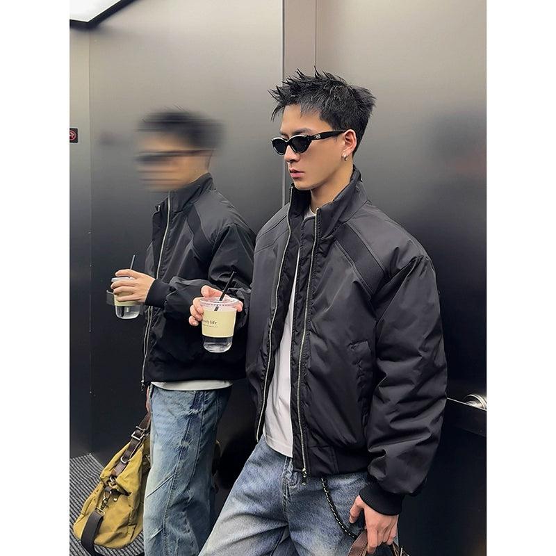 Stand Collor Spliced Bomber Jacket