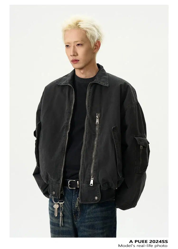 Faded Zipped Pocket Short Jacket