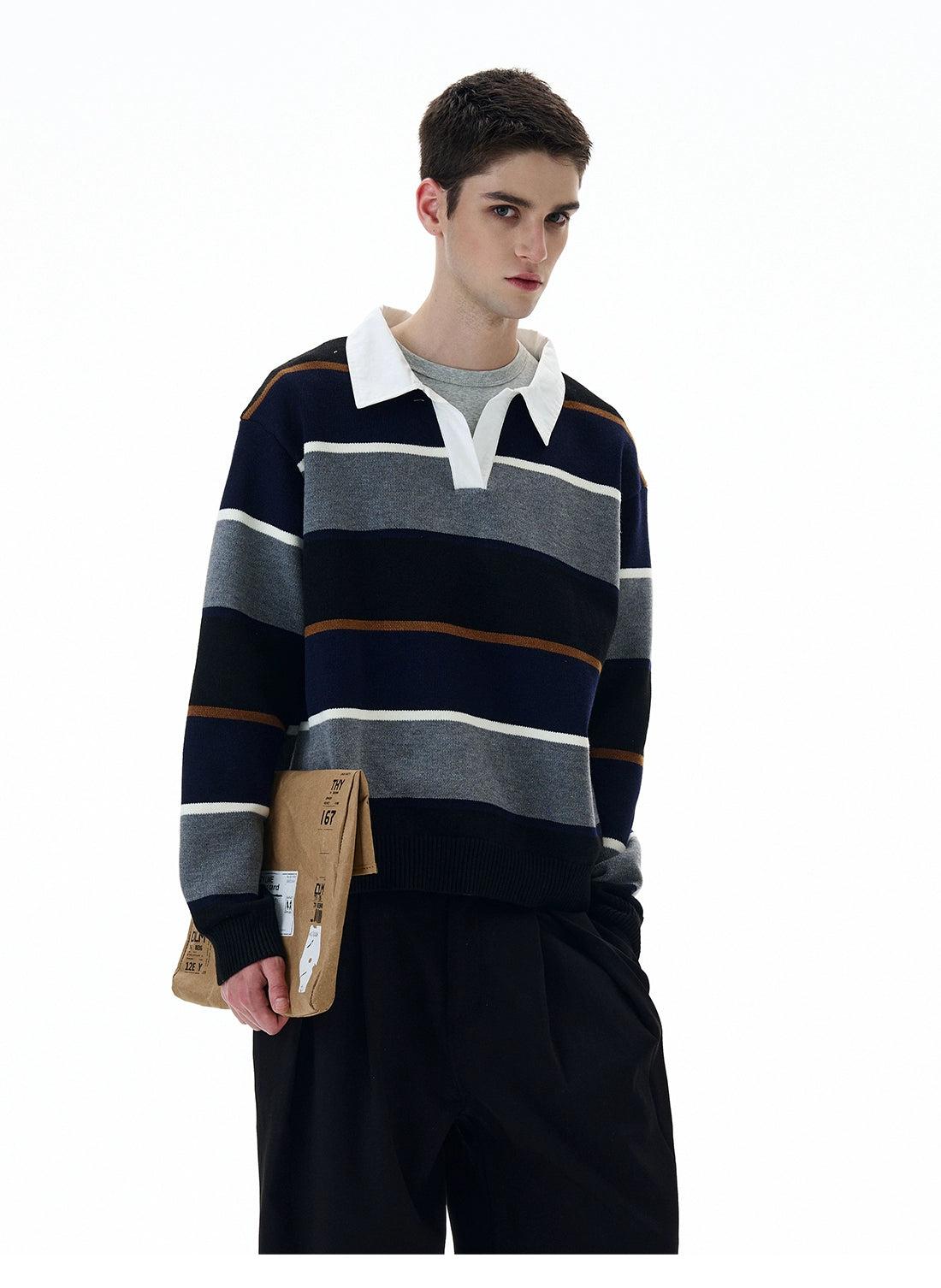 Striped Wide Bars V-Neck Polo