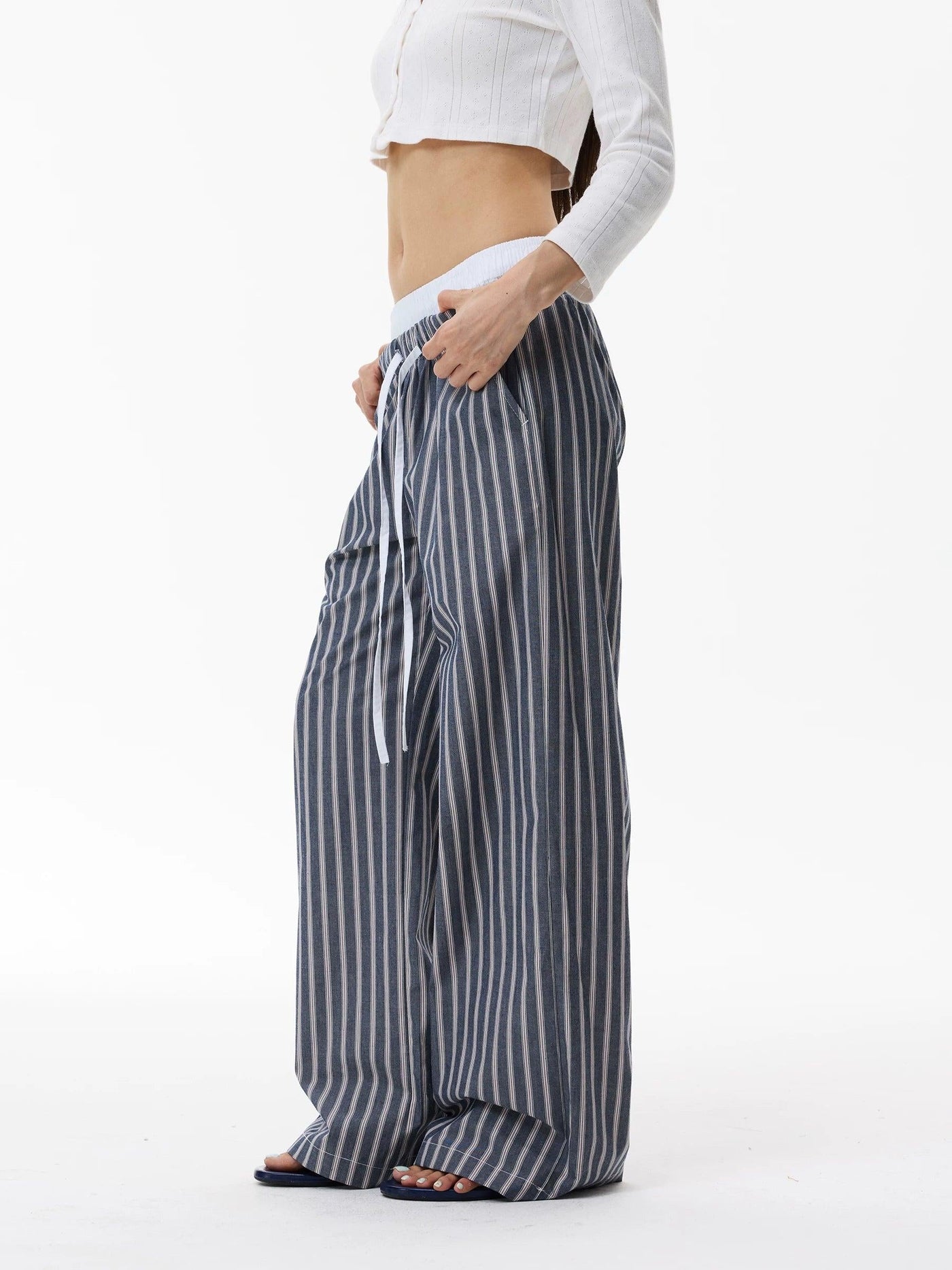 Contrast Waistline Striped Pants