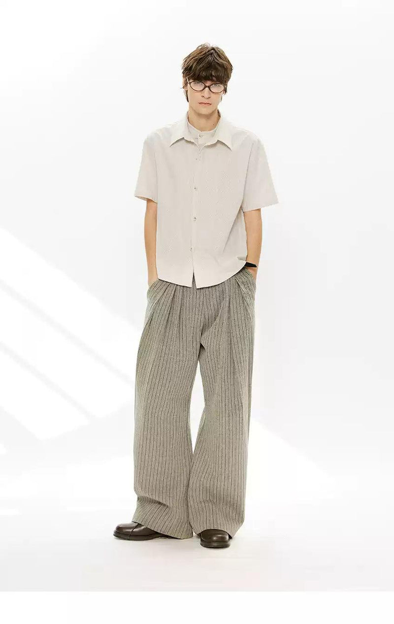 Vertical Striped Pleated Wide Leg Pants