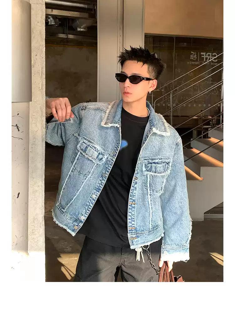 Raw Edge Flap Pocket Denim Jacket