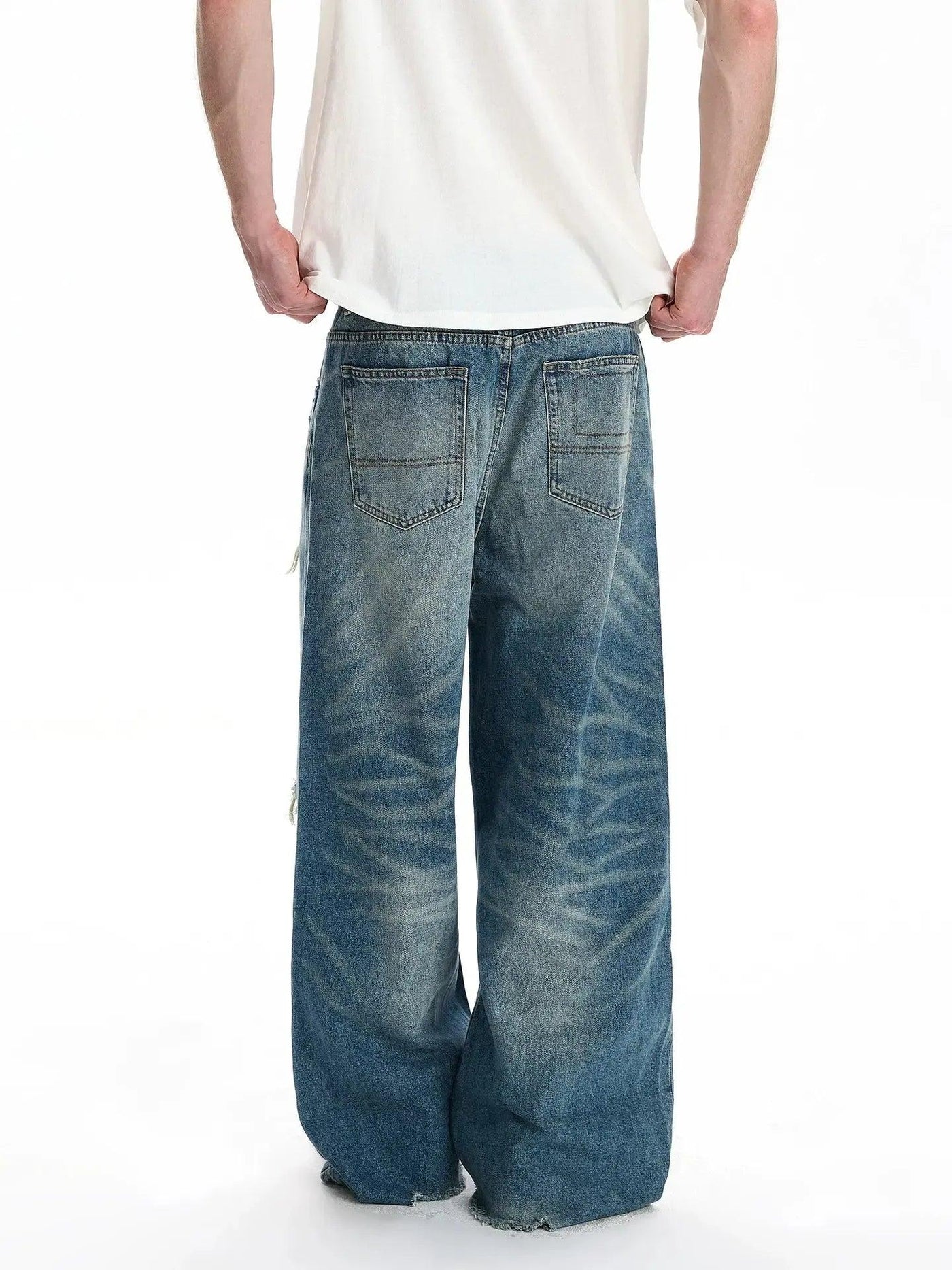 Distressed Washed Straight Jeans