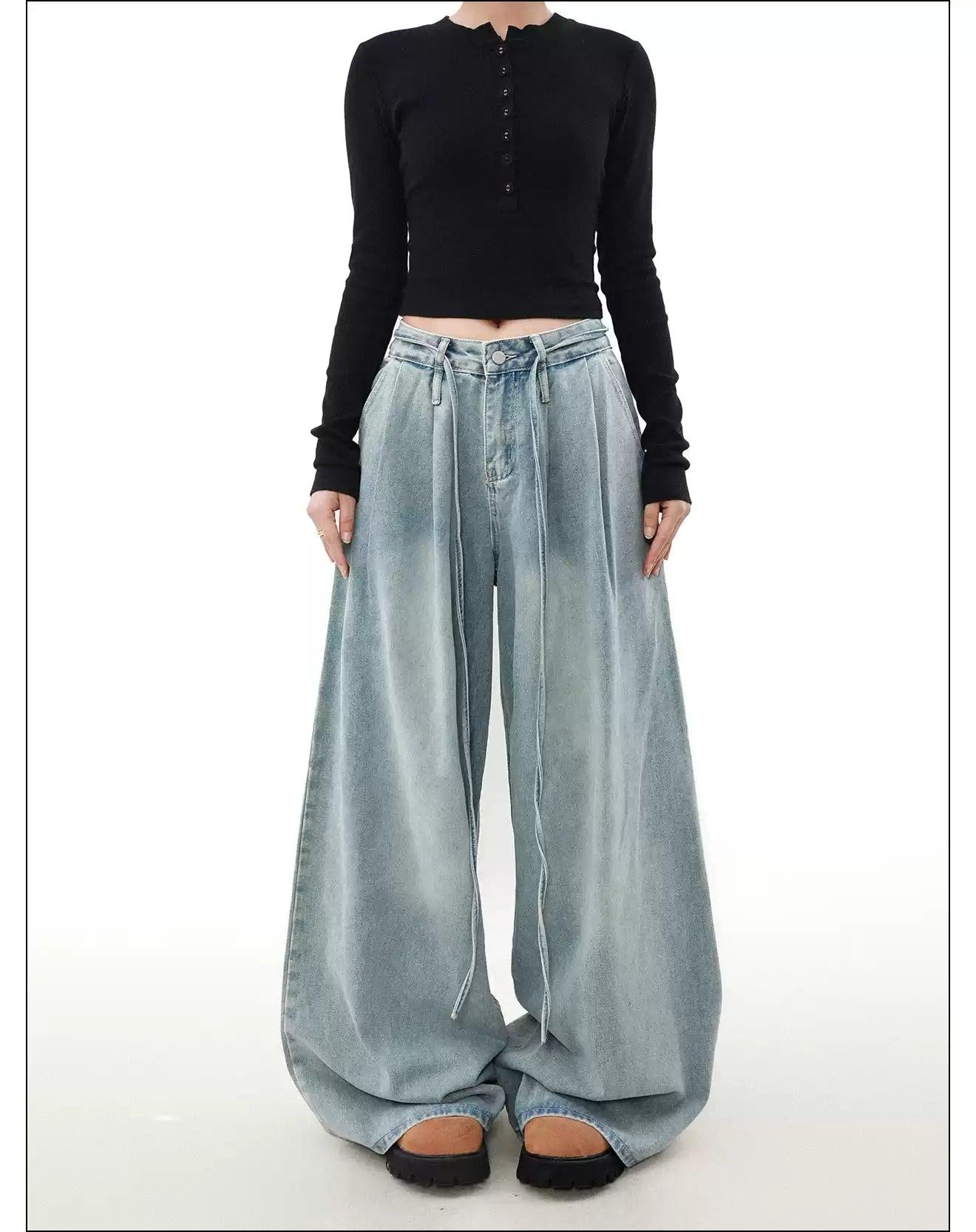 String Waist Line Loose Jeans