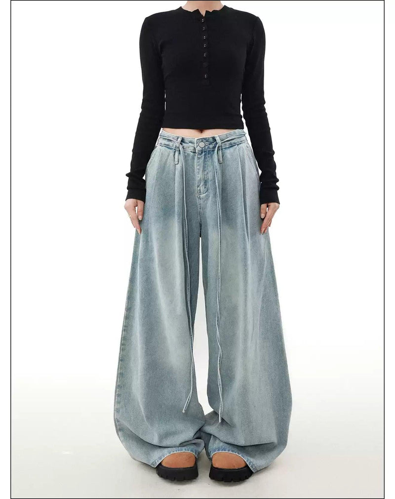 String Waist Line Loose Jeans