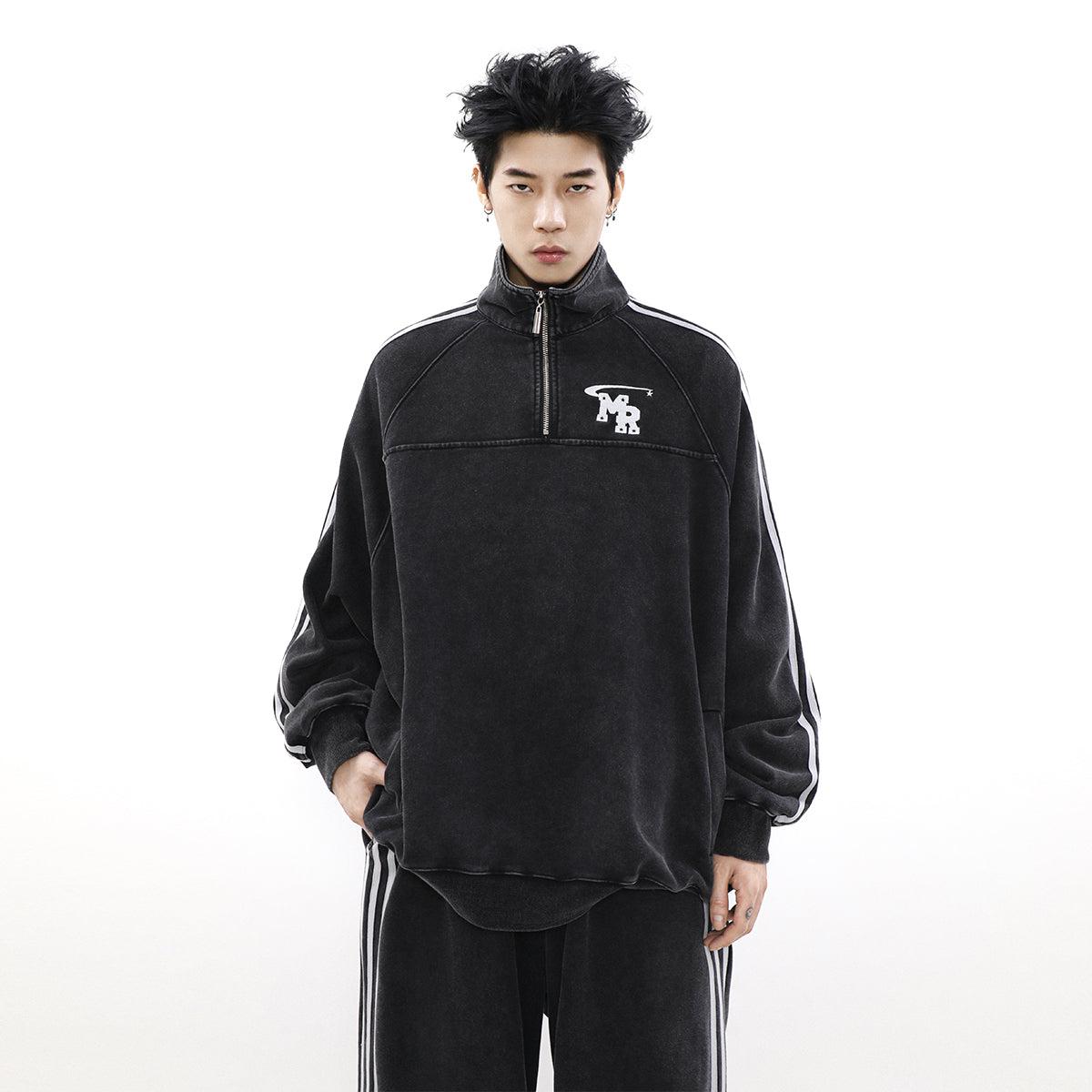 Logo Embroidery Side Stripes Half-Zip & Sweatpants Set