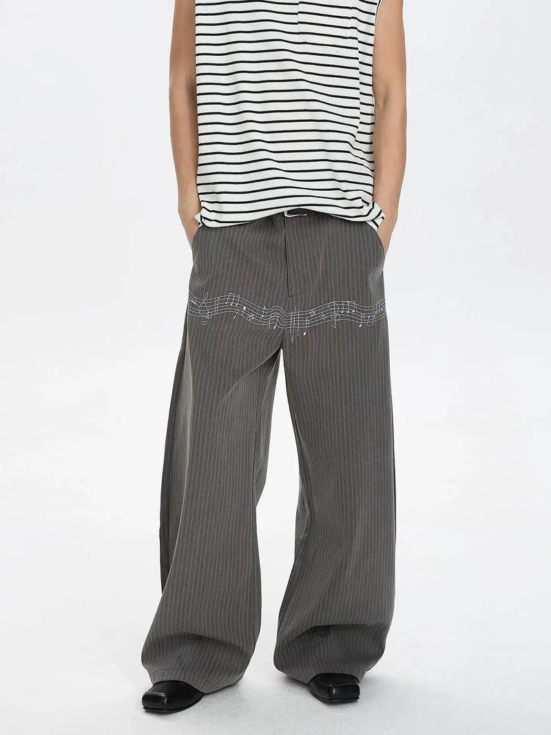 Embroidered Wide Straight Trousers