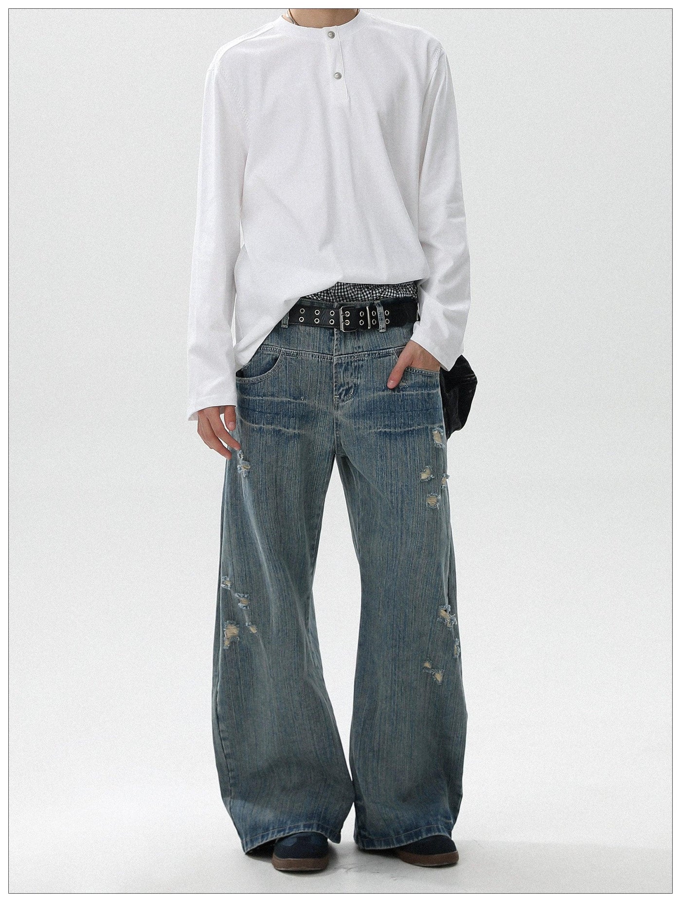 Pattern Faded Ripped Jeans