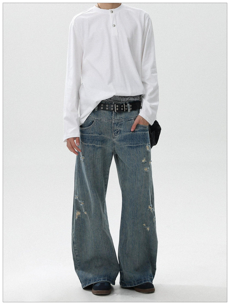 Pattern Faded Ripped Jeans