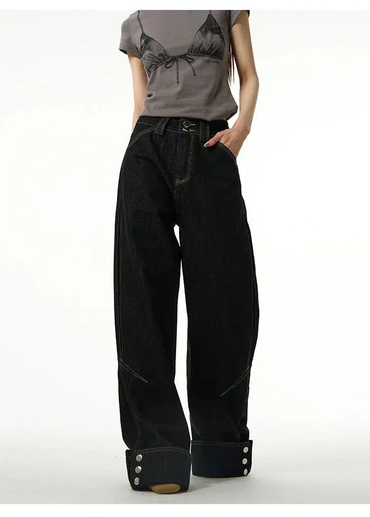 Button Straight Loose Jeans
