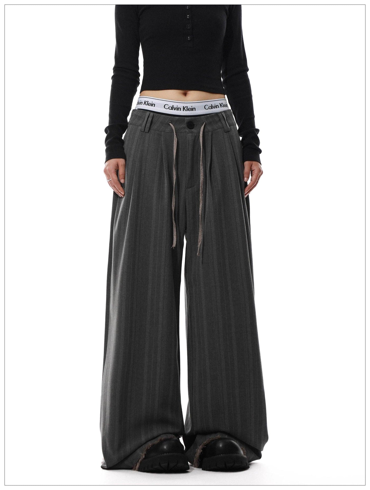 Drawstring Vertical Striped Pants