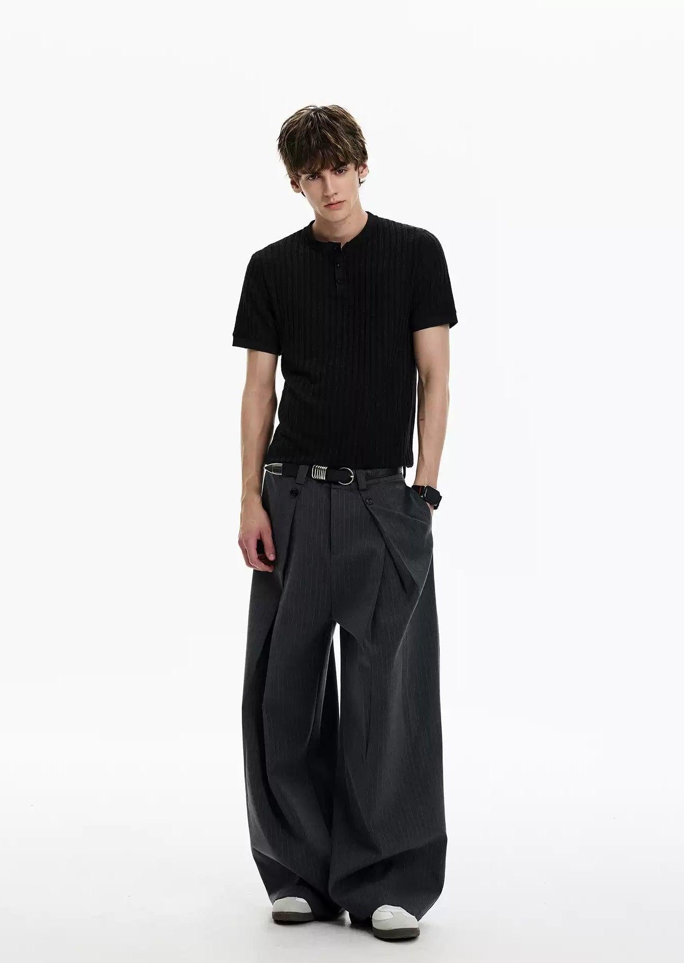 Subtle Striped Folded Pleats Trousers