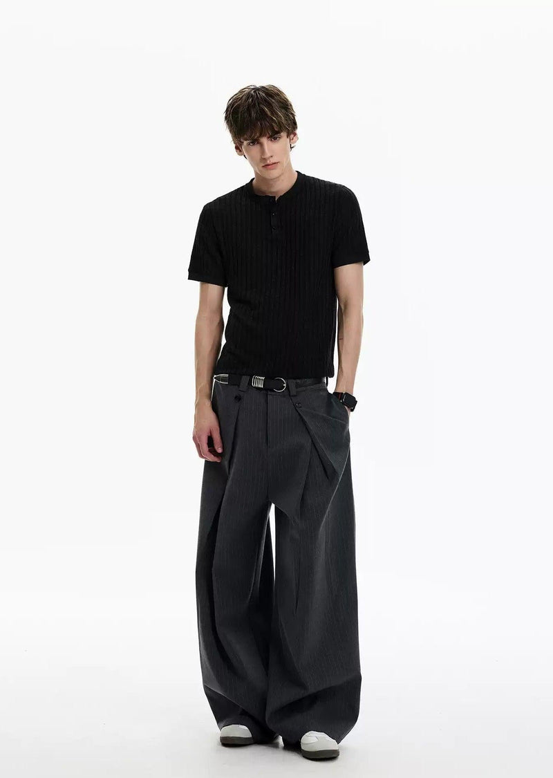 Subtle Striped Folded Pleats Trousers