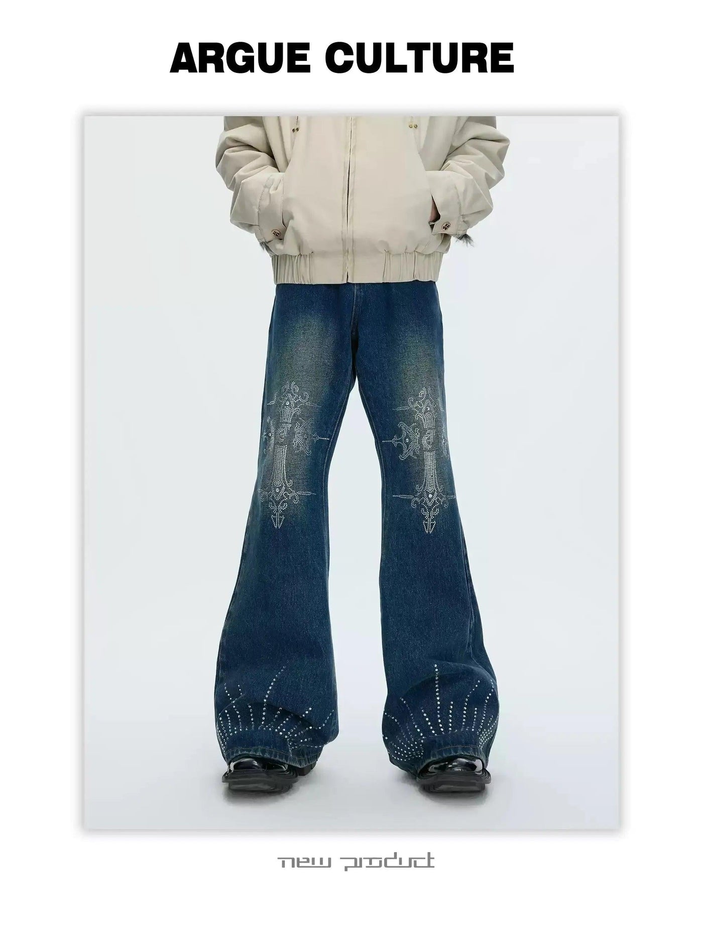 Rhinestoned Cross Faded Jeans