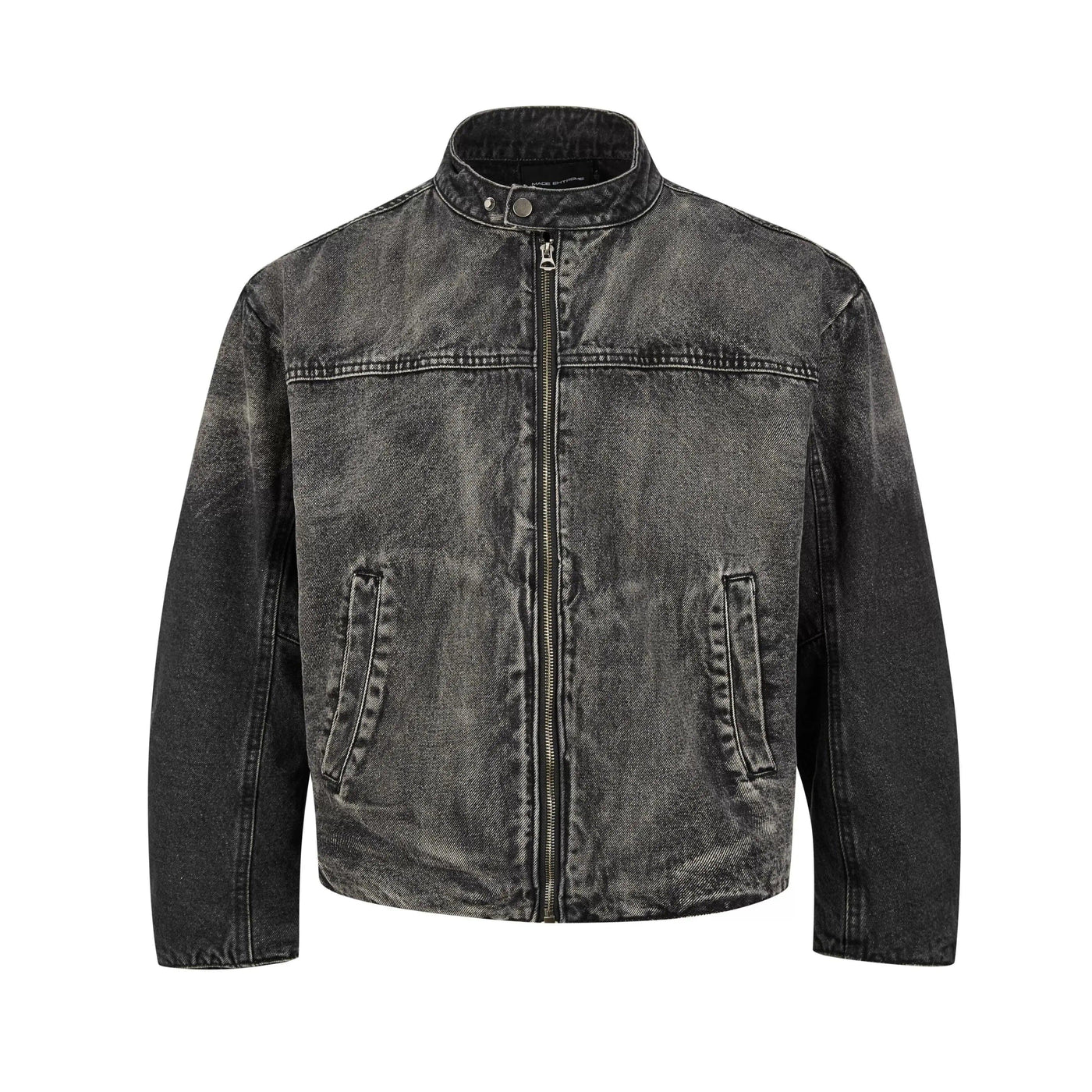 Fade Highlight Stand Collar Denim Jacket