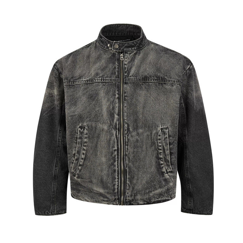 Fade Highlight Stand Collar Denim Jacket