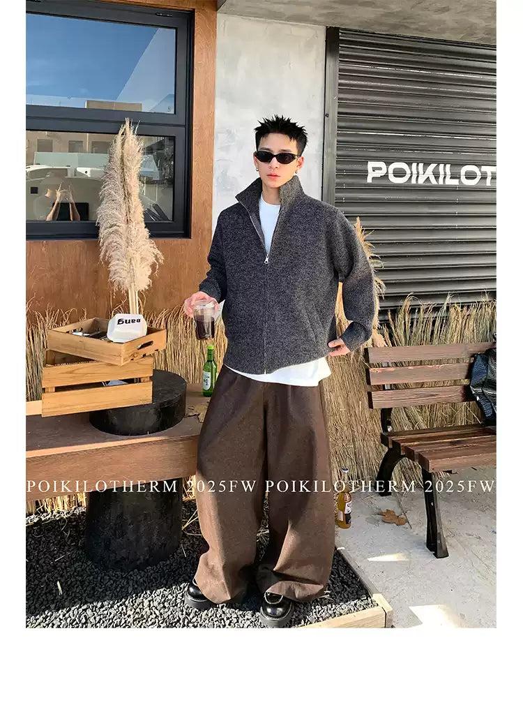 Stand Collar Textured Knit Jacket