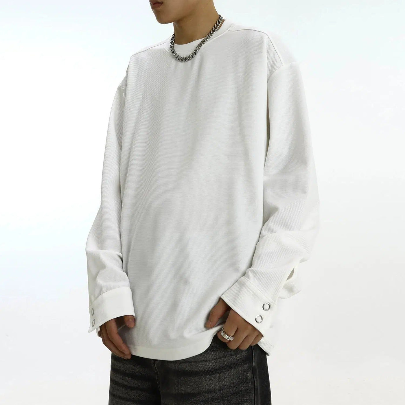 Cuff Buttons Lined Long Sleeve T-Shirt