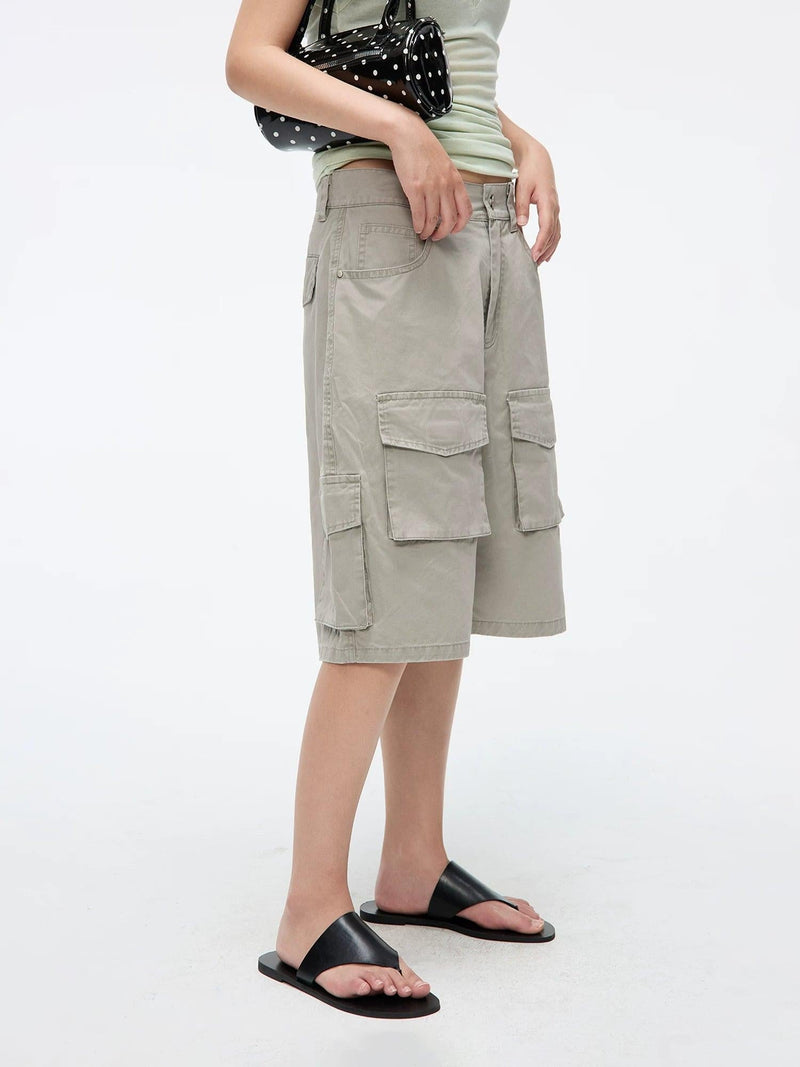 Scattered Pockets Utility Denim Shorts
