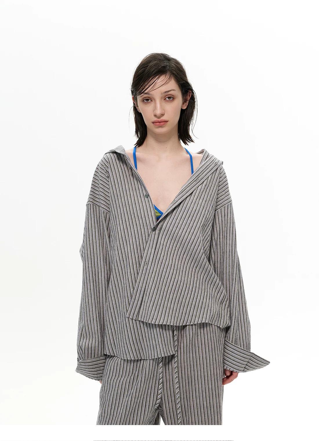 Patterned Hooded Shirt & Drawstring Pants Set