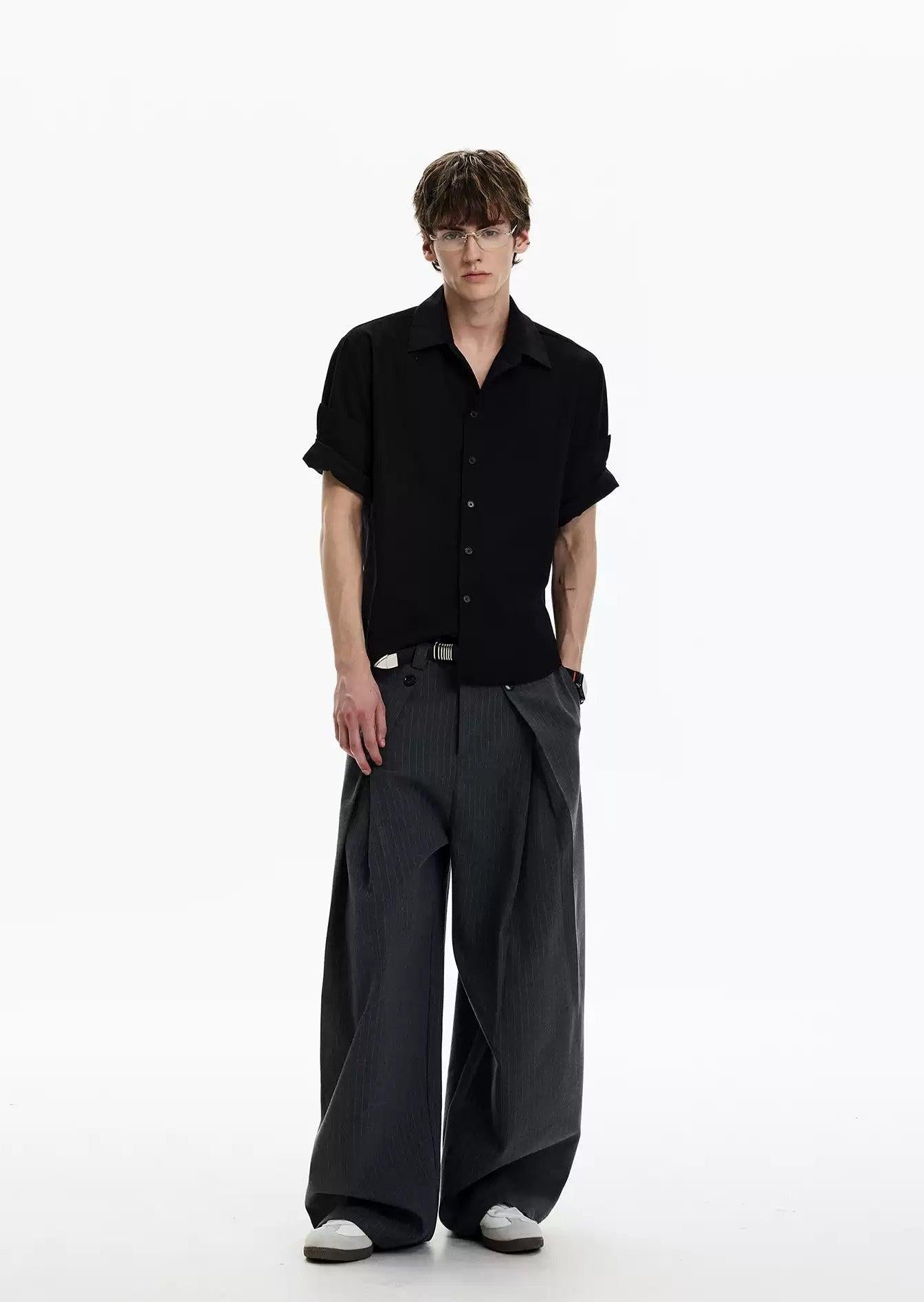 Subtle Striped Folded Pleats Trousers