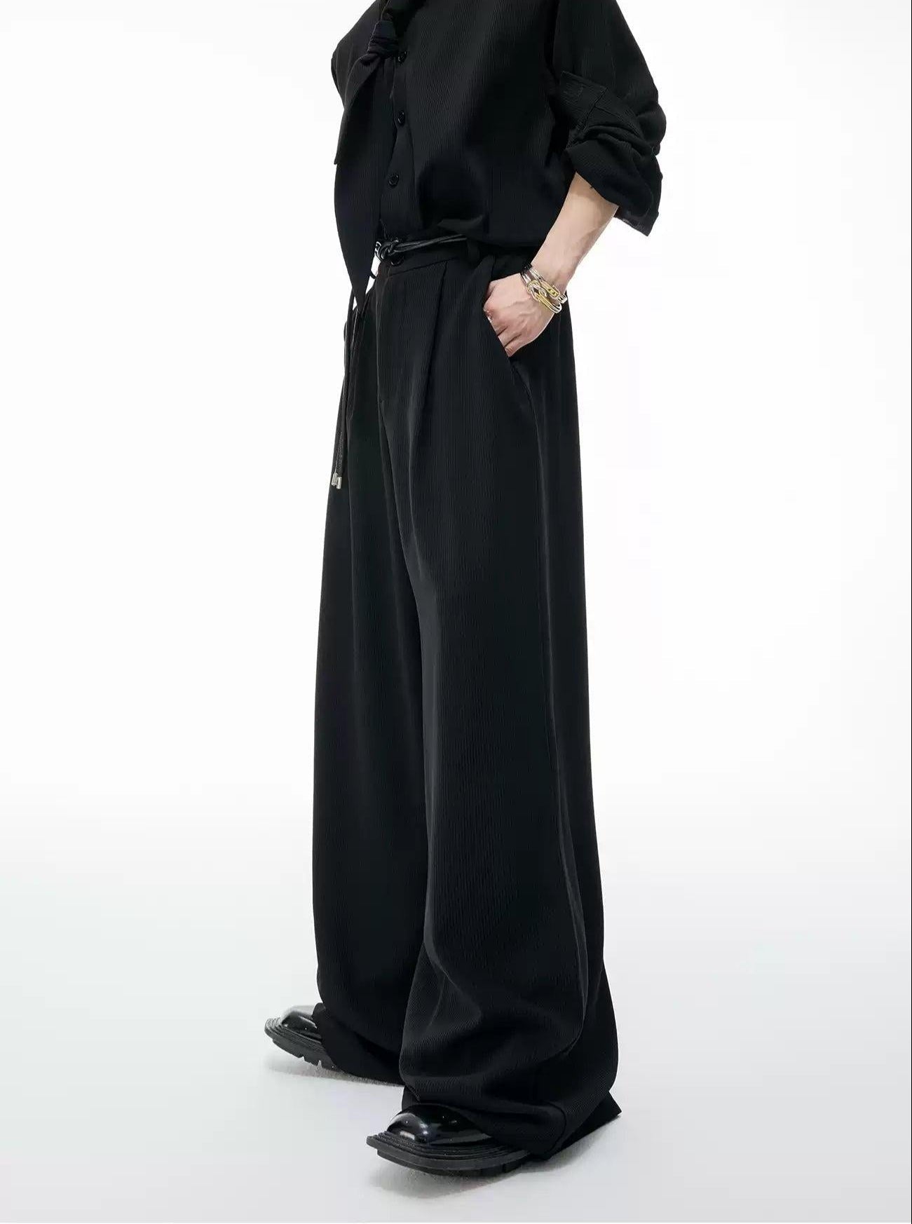 Textured Scarf Detail Shirt & Wide Pants Set