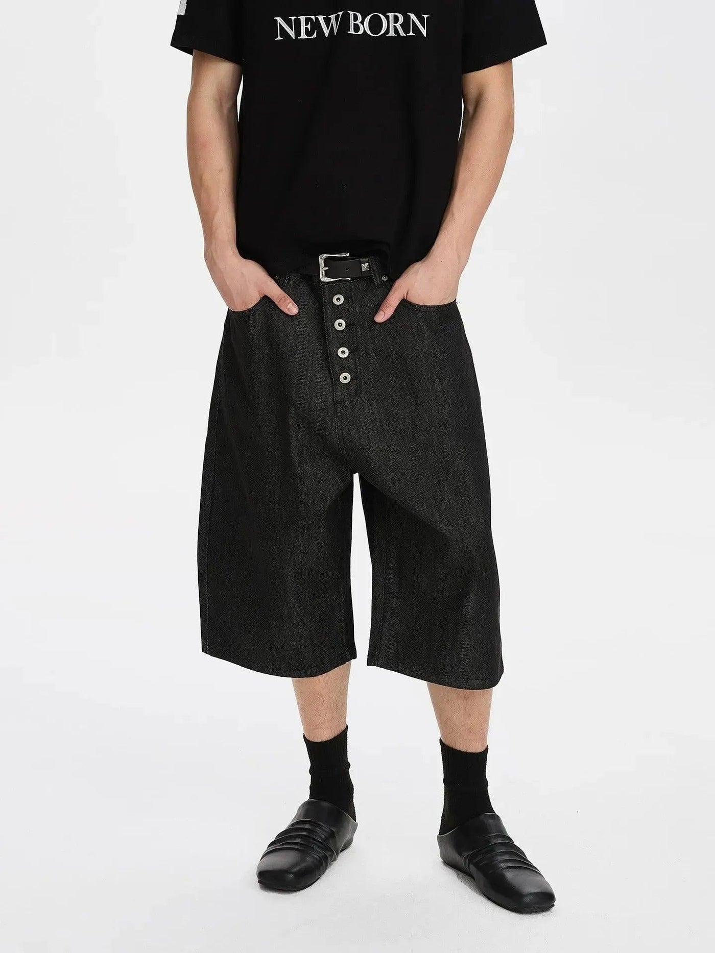 Wide Fit Raw Denim Shorts