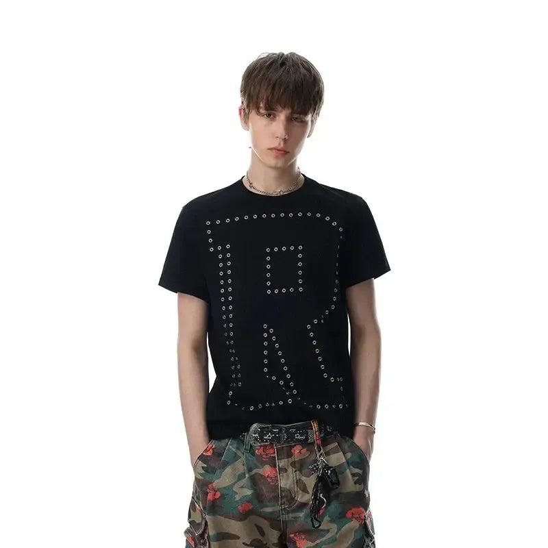 Metallic Studded Letter Print T-Shirt
