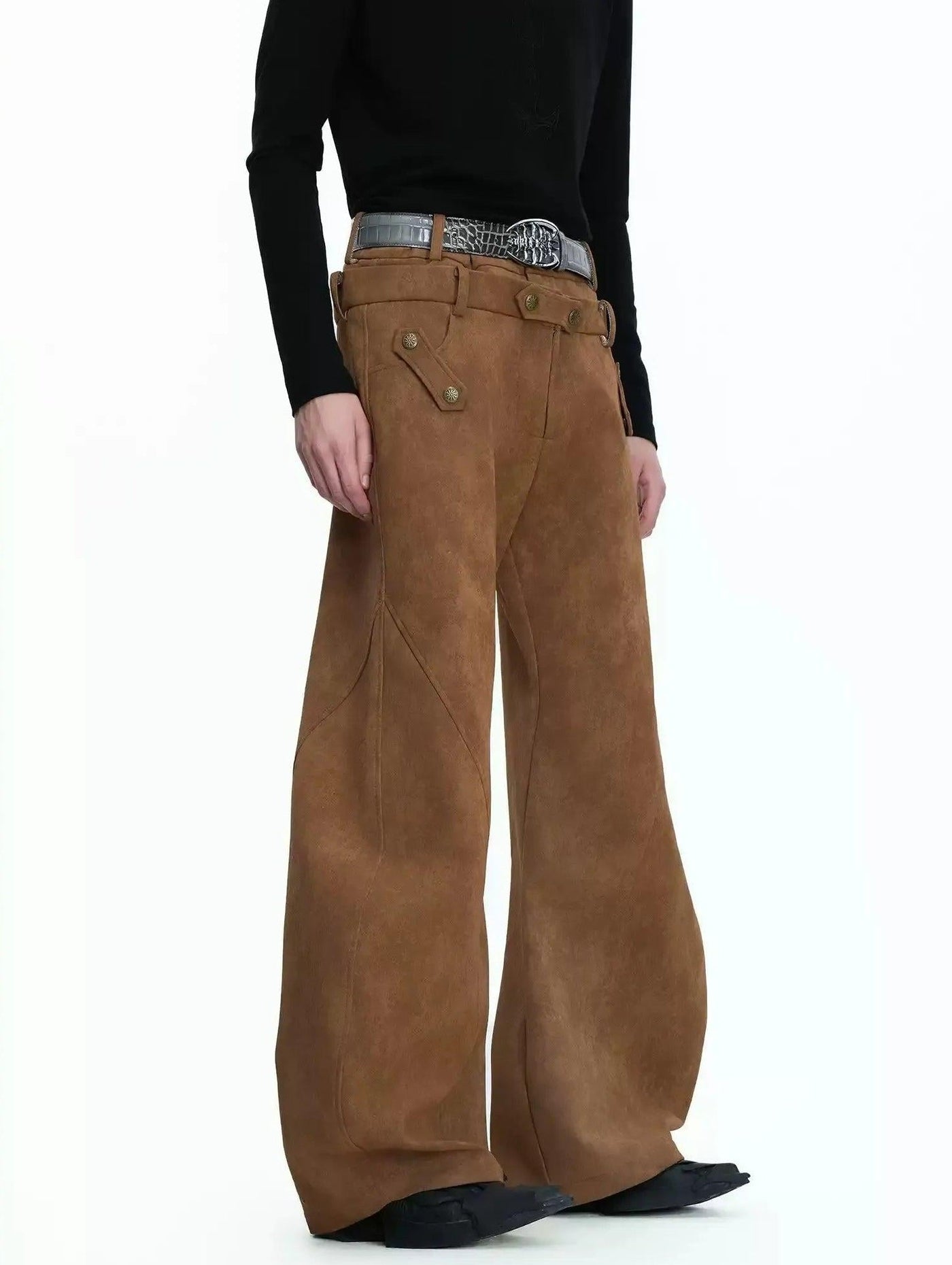 Double Waist Micro Suede Barrel Pants